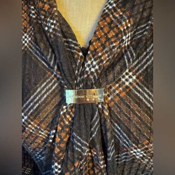 Adrienne Vittadini Brown Plaid Tie Neck Academia Lightweight Sheath Dress Sz M - Picture 6 of 12